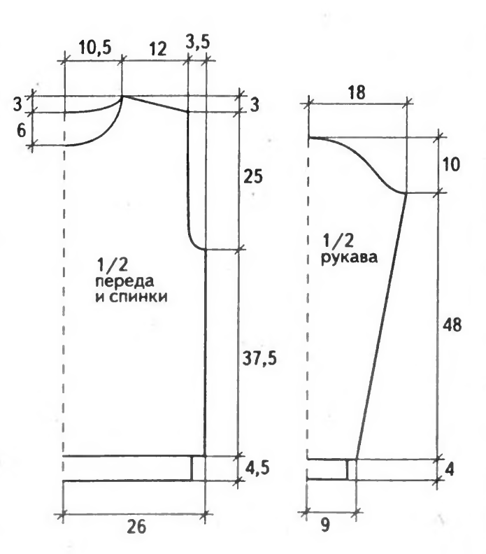 Выкройка для вязаного женского свитера 50 размера