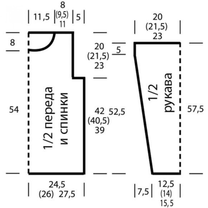 Выкройка вязаного женского джемпера 48 размера
