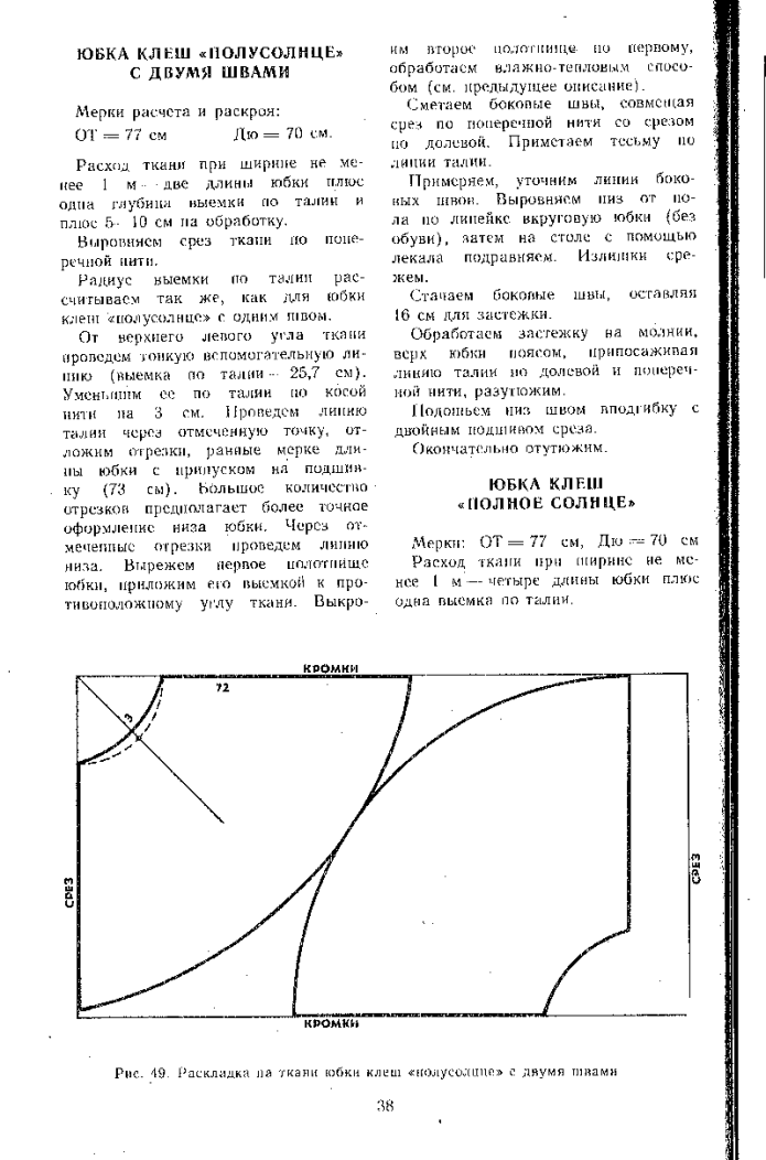 Чертеж конической юбки полусолнце