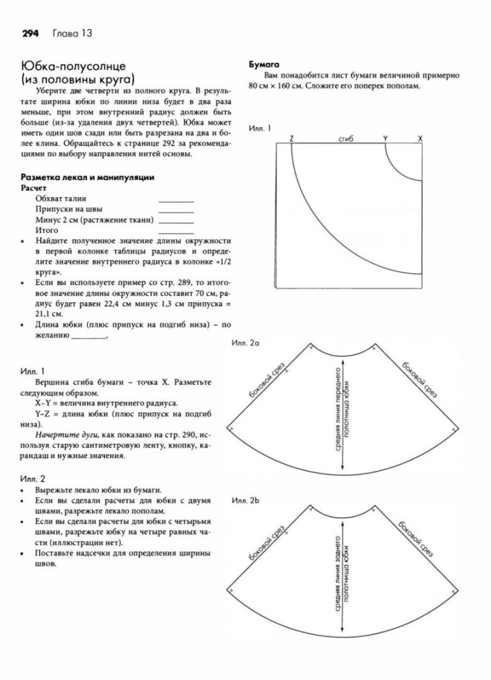 Чертеж конструкции юбки полусолнце