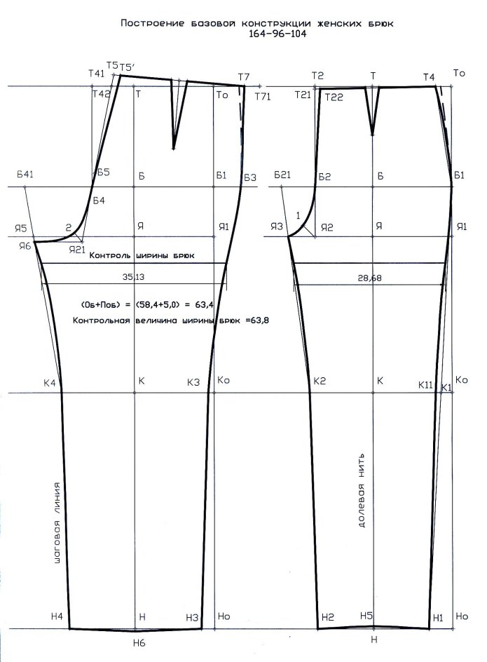 Выкройка брюк 52 размера женских
