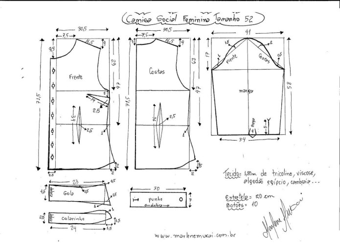 Выкройка женской рубашки с длинным рукавом 44 размер