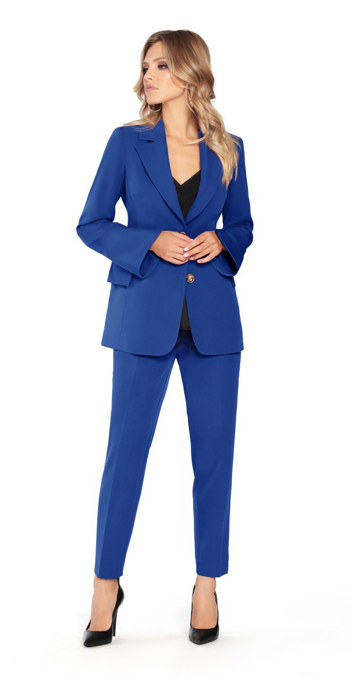 Синий брючный костюм женский