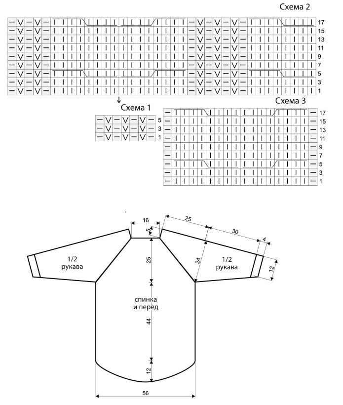 Схема пуловера спицами реглан сверху