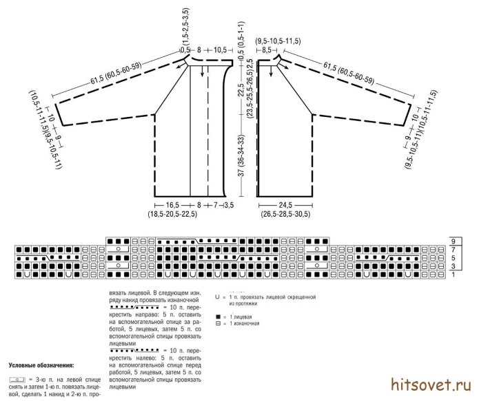 Кардиган с рукавом реглан спицами вязание сверху схема