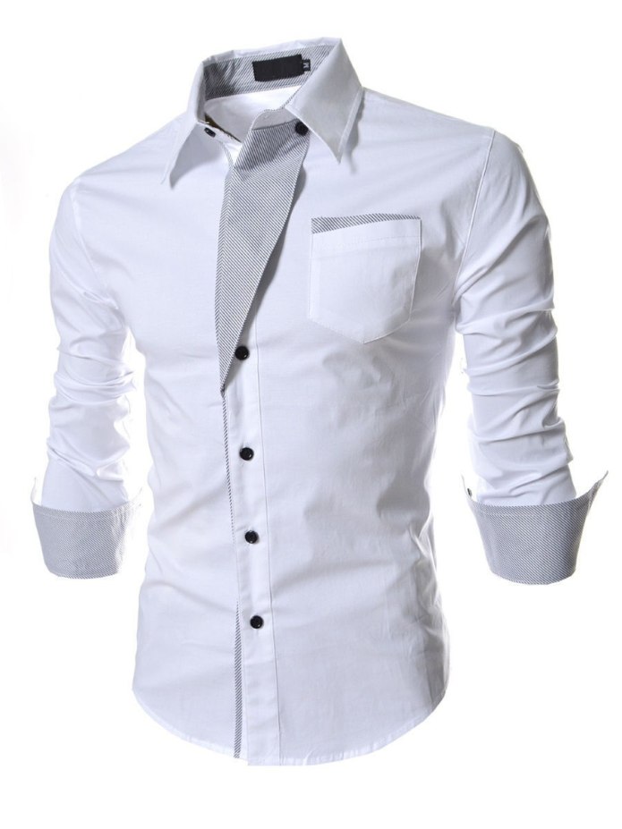 Мужская рубашка слим фит с длинным