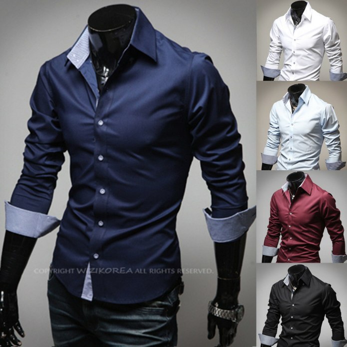 Рубашки слим фит с длинным рукавом