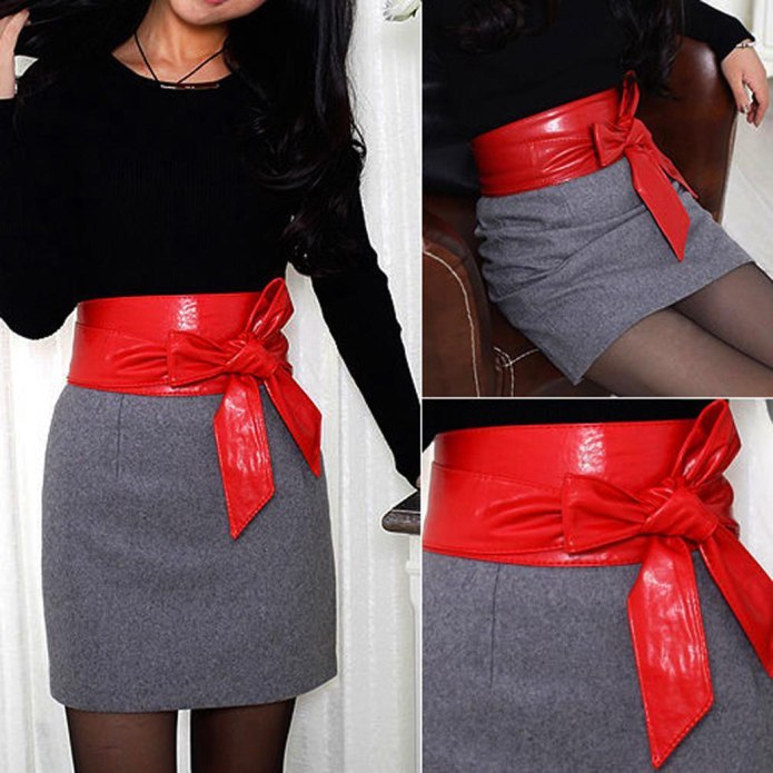 New Fashion women Black Pin up Waist Faux Leather girdle Belt Cinched Elastic Corset belly Band Accessories