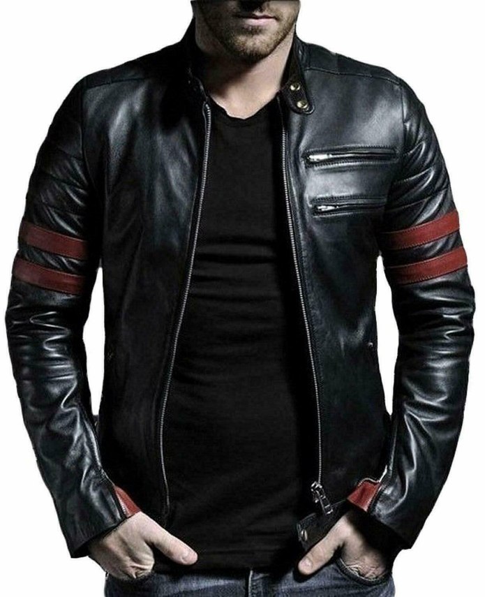 Men Black Solid Biker Jacket