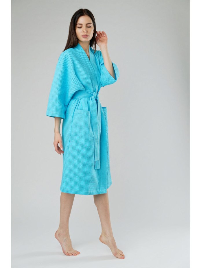 Вафельный халат чемпион мужской синий, 64-66