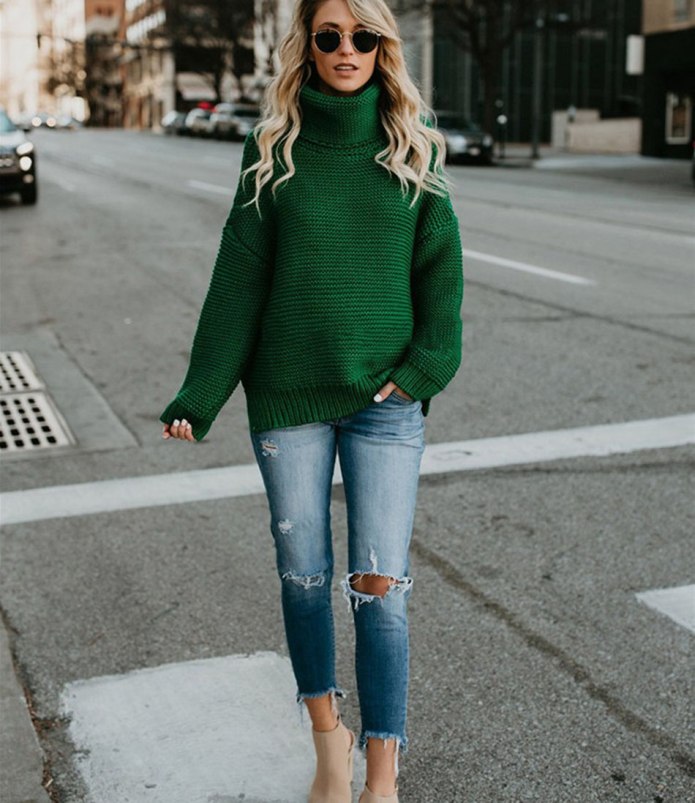 Вязаные свитера зеленого цвета