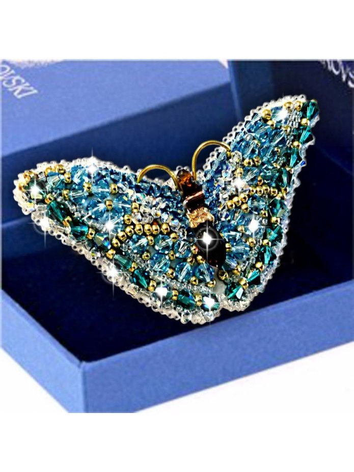 77-Б-01(S) брошь бабочка циркон c кристаллами Swarovski "образа в каменьях"