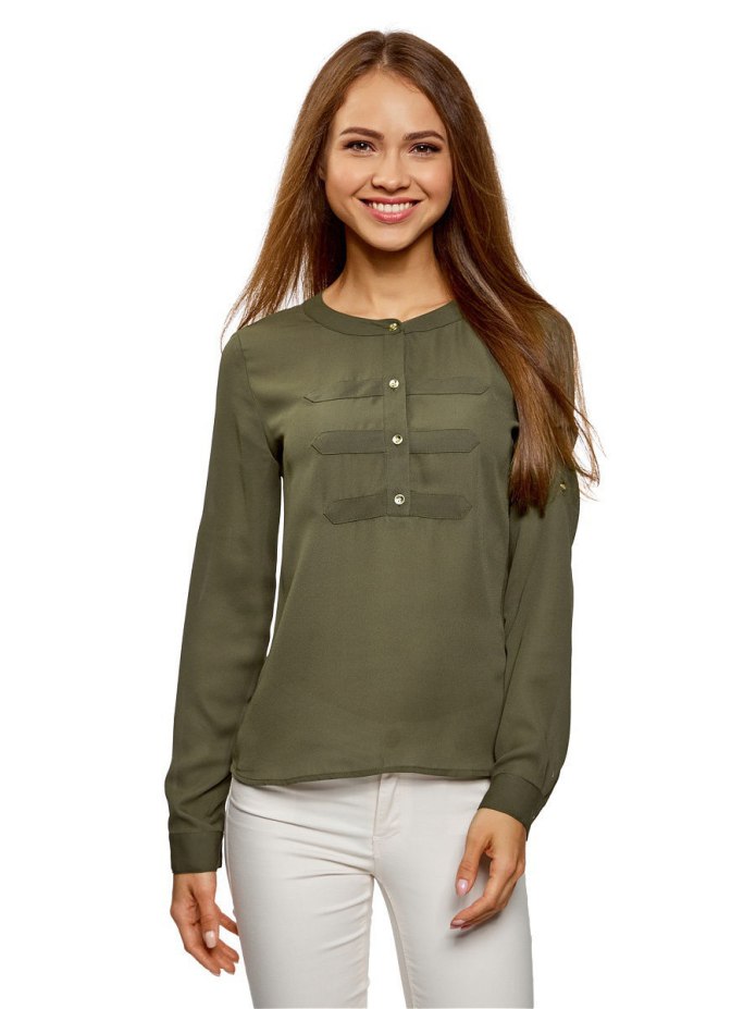 Zarina Basic широкая рубашка с короткими рукавами хаки