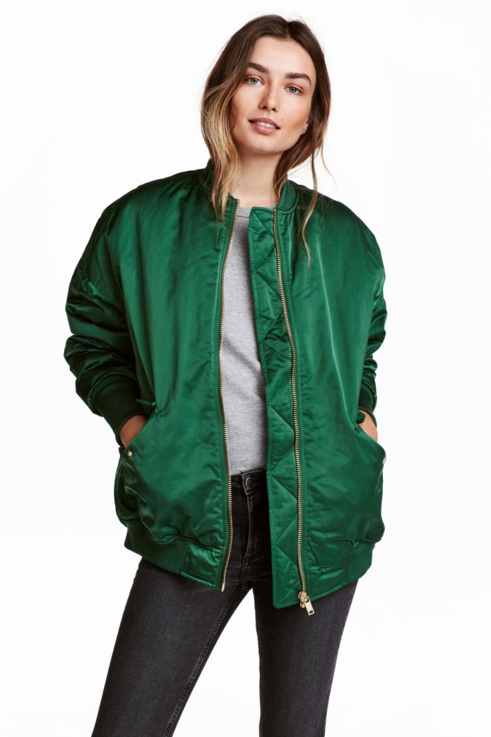 Бомбер оверсайз h&m изумрудный