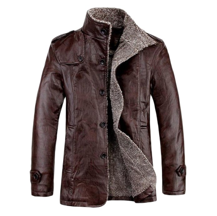 Mens Leather fur Collar куртка коричневая