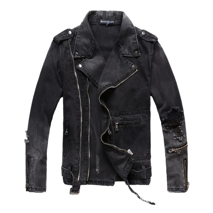 Black Denim men Distressed Jacket