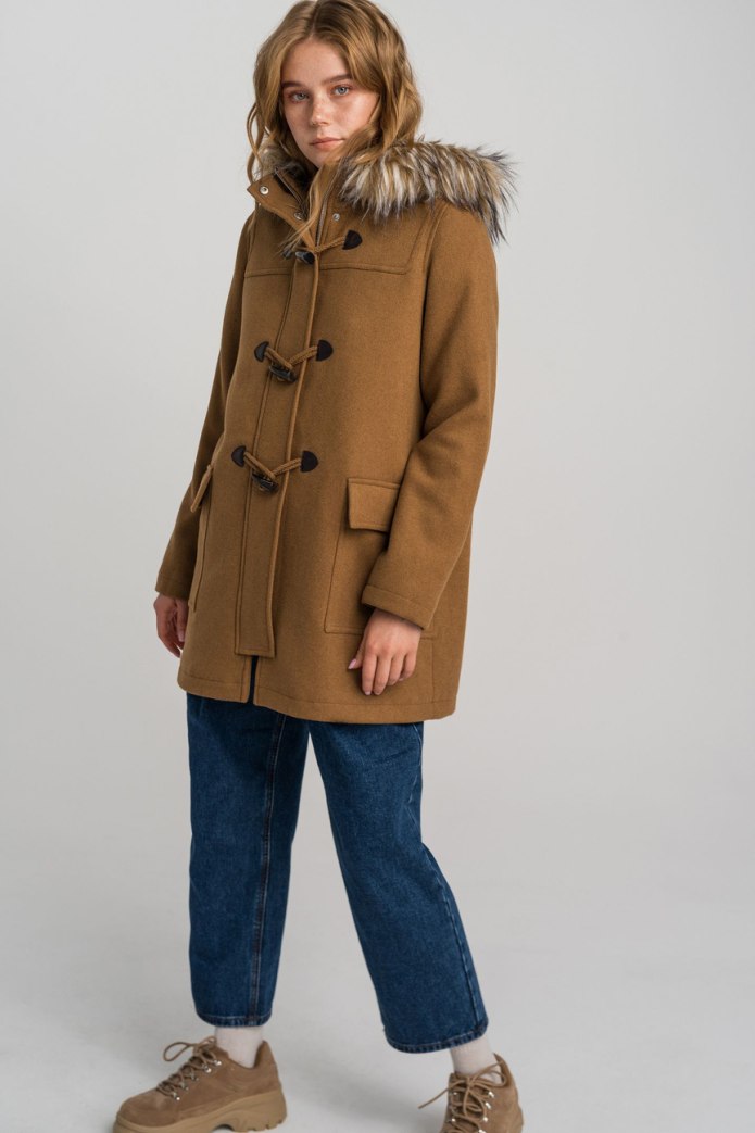 Burberry дафлкот с капюшоном бежевый