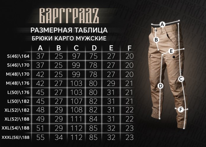 Размерная таблица мужские штаны 3 ХL