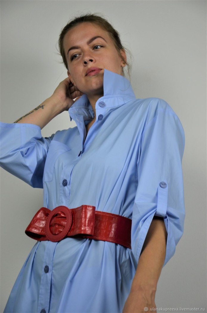 Платье-рубашка голубого цвета хлопок