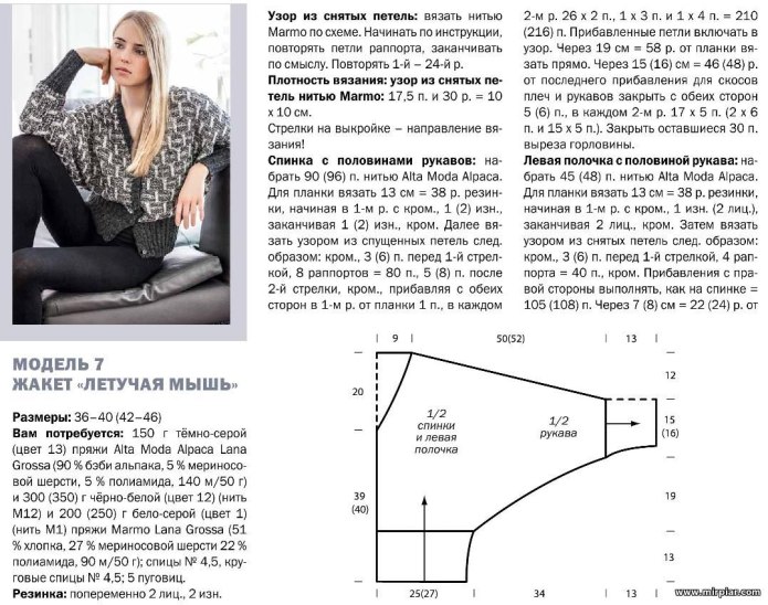 Вязание спицами рукав летучая мышь схема вязания