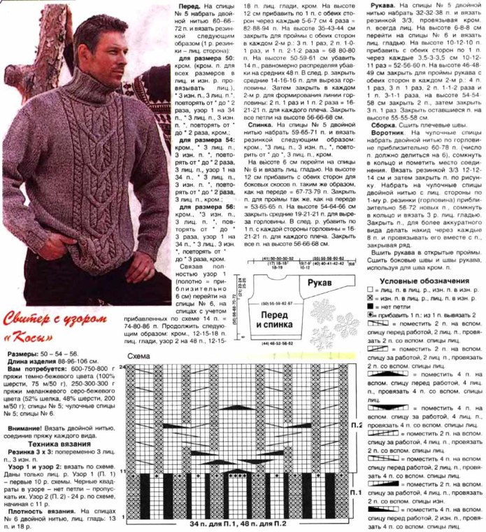 Вязание мужских свитеров спицами со схемами и описанием