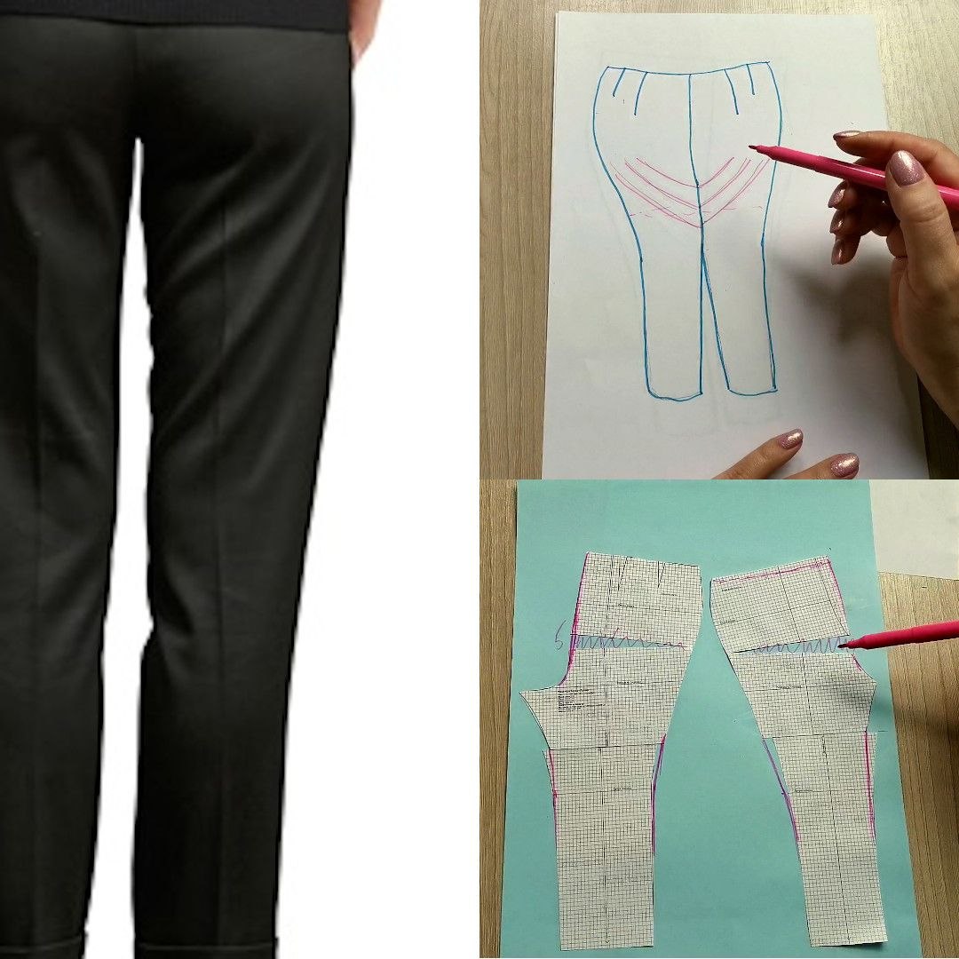 Дефекты посадки брюк сзади и способы их устранения
