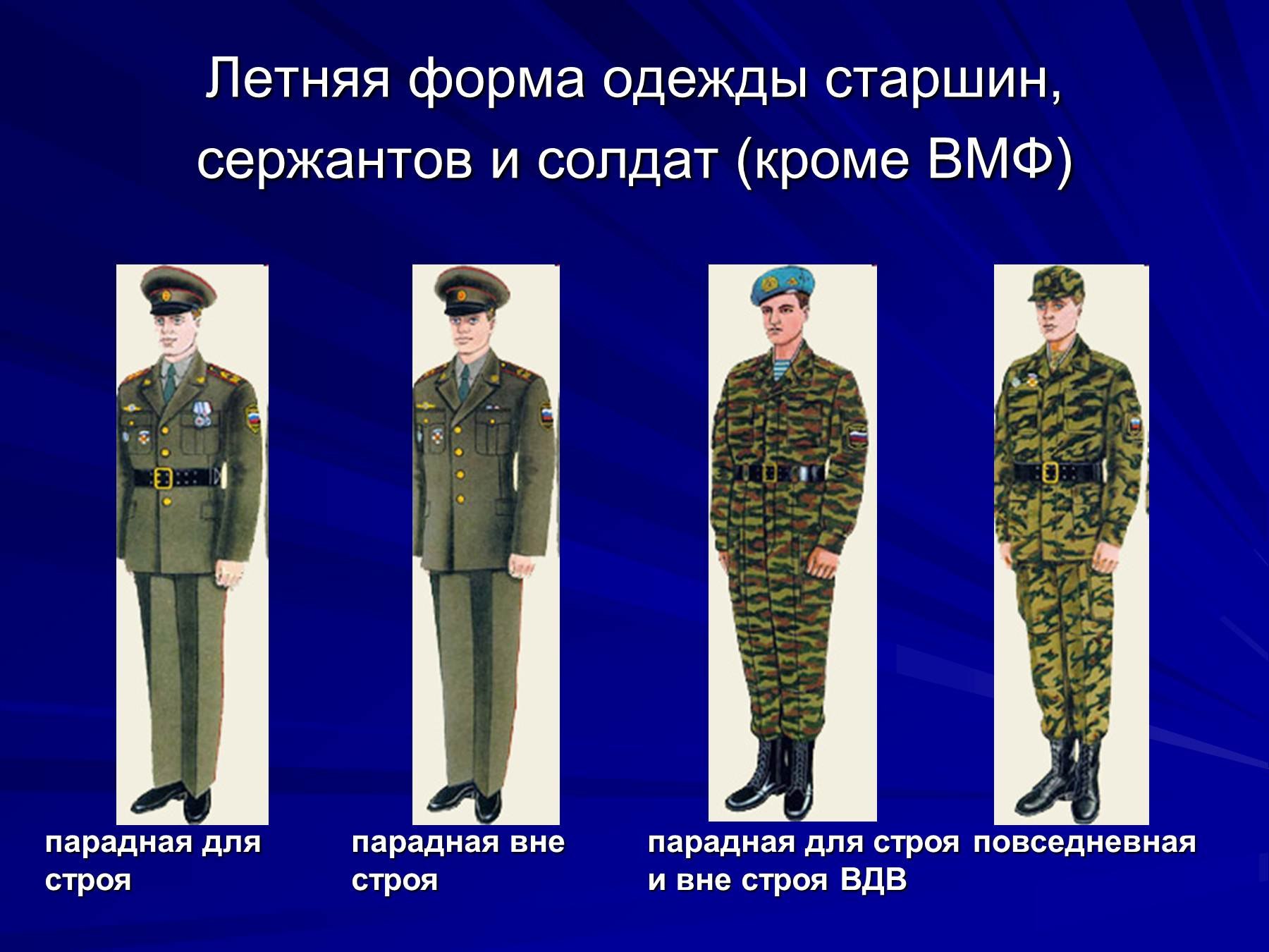 Летняя форма одежды старшин сержантов и солдат кроме ВМФ