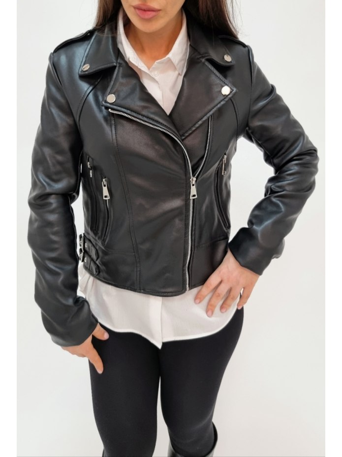 Studded Leather Jacket women Handmade Full Black Punk long Spikes Jacket