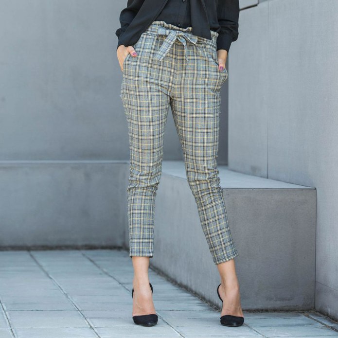2018 Мужские хлопковые клетчатые брюки Slim Fit
