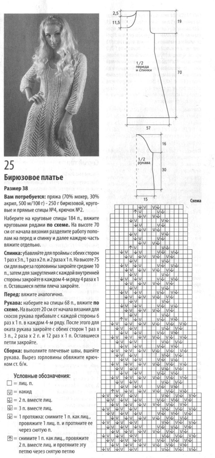 Вязаное платье спицами из КИД мохера схемы