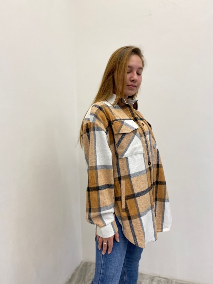 Рубашка женская в клетку тёплая оверсайз Весенняя