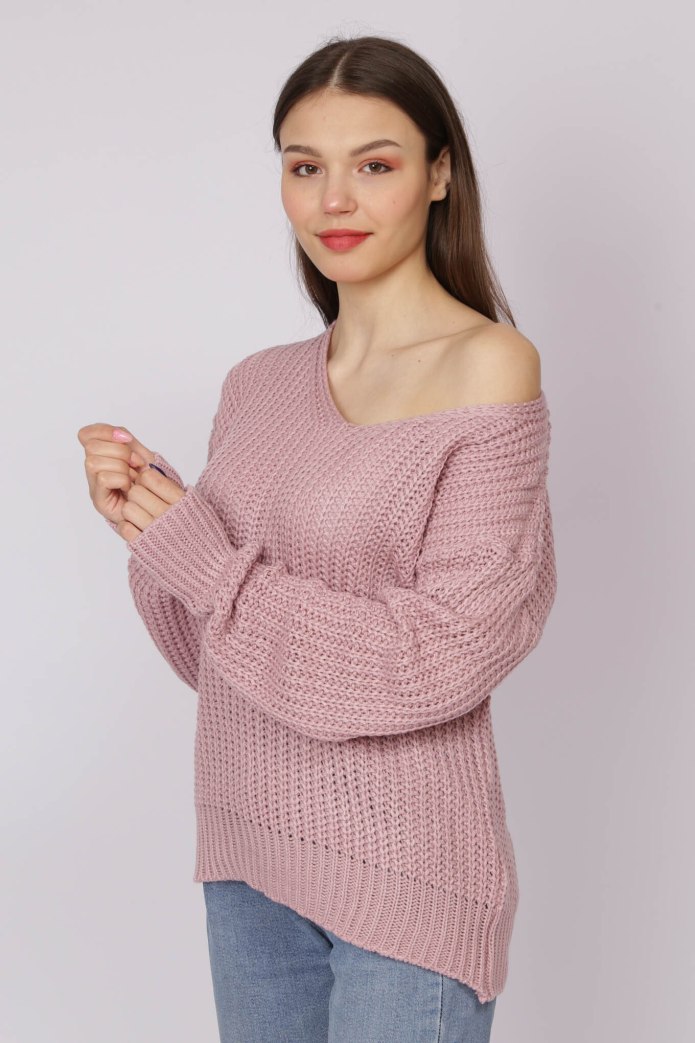 Свитер женский спицами из тонкой пряжи оверсайз