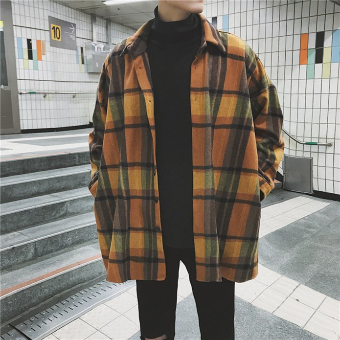 Mens Plaid thick woolen Casual Jacket