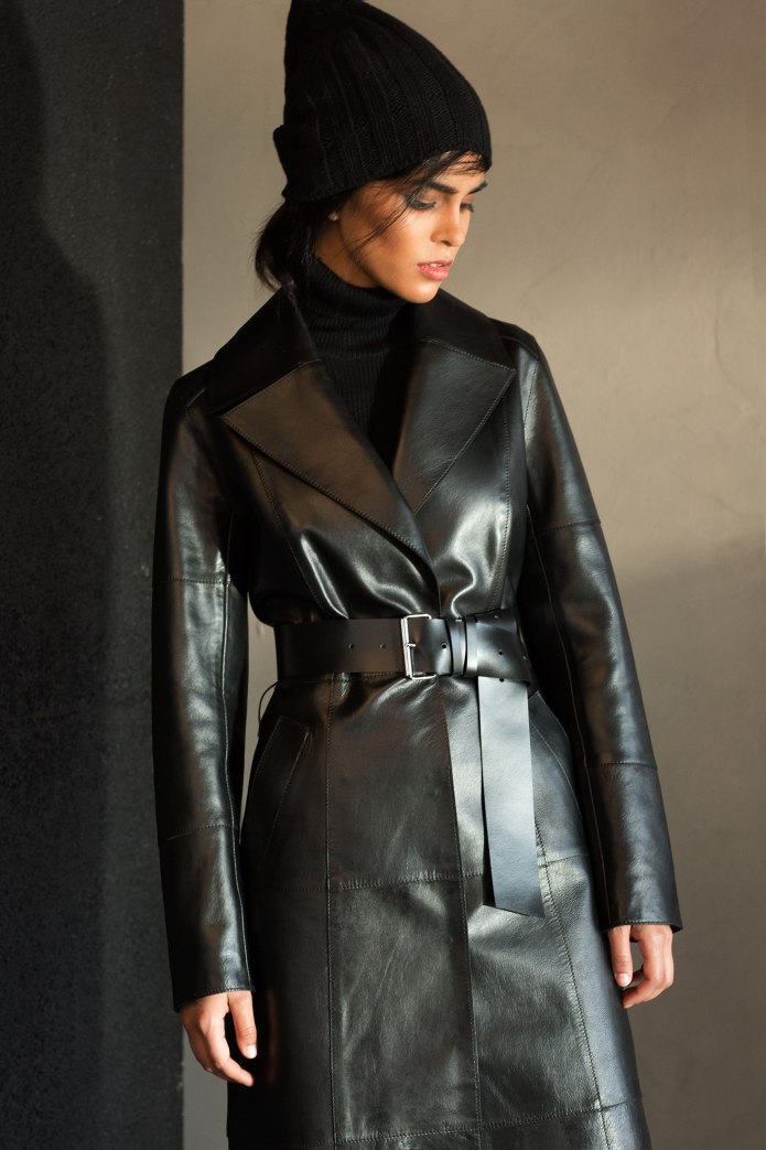 Trench Coat черный плащ кожаный