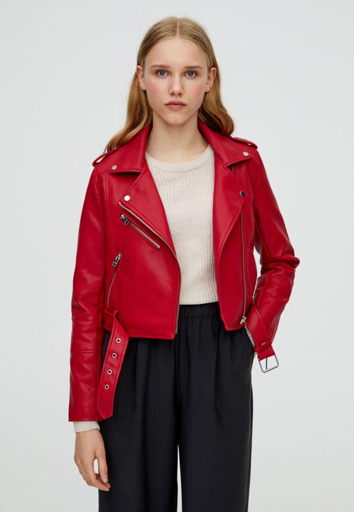 Кожаная куртка с надписями Pull and Bear