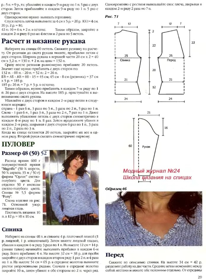 Схема вязания джемпера полупатентной резинкой