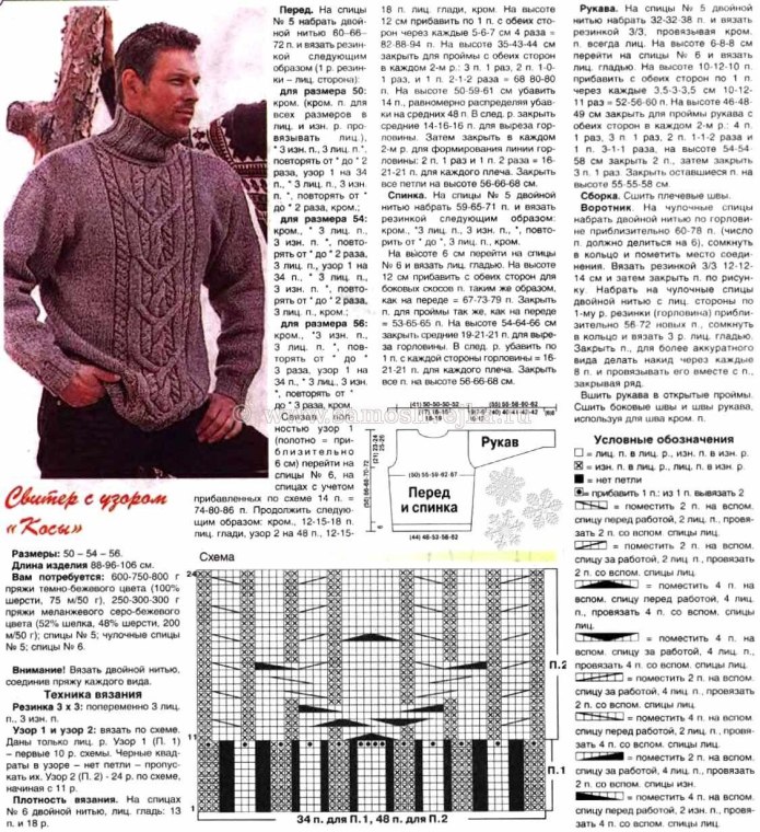 Вязаный свитер мужской спицами схемы и описание