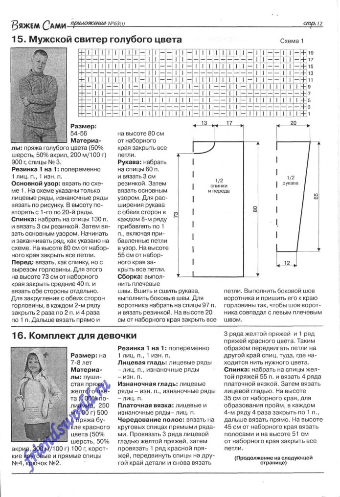 Схема джемпера спицами для мужчины