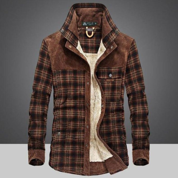 Mens Plaid thick woolen Casual Jacket