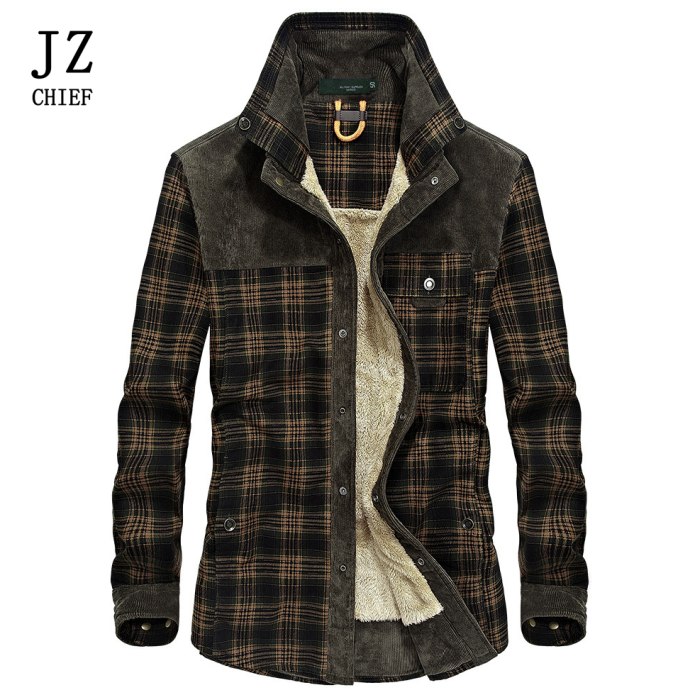 Mens Plaid thick woolen Casual Jacket