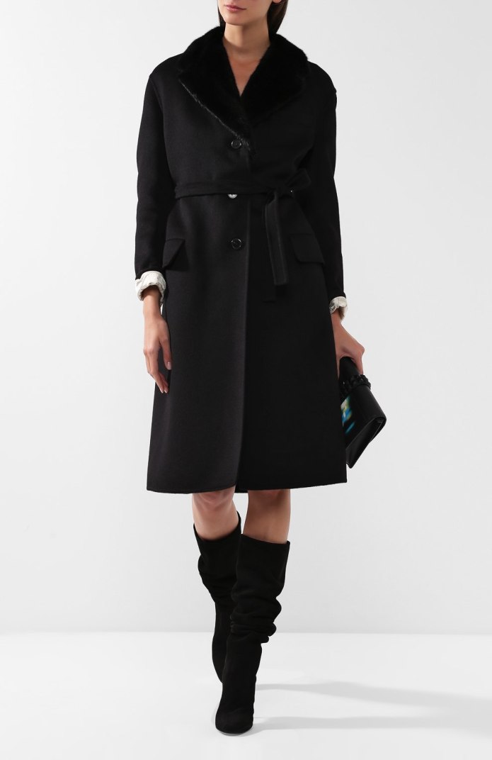 Пальто Prada с меховым воротником