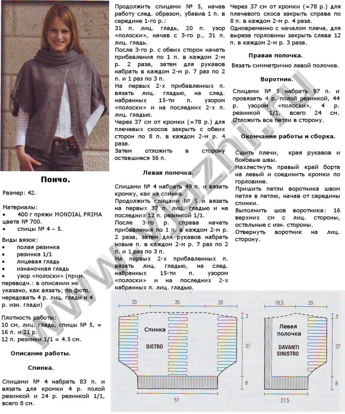 Вязаный свитер пончо с описанием