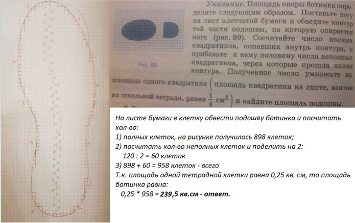 Площадь подошвы ботинка