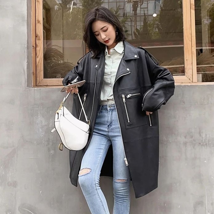 Кожаная куртка оверсайз женская Zara