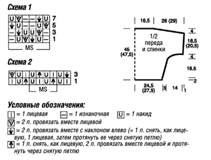 Женский джемпер молочного цвета, вязание на спицах схема