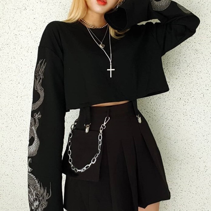 Goth outfit Грандж чёрная корейская одежда