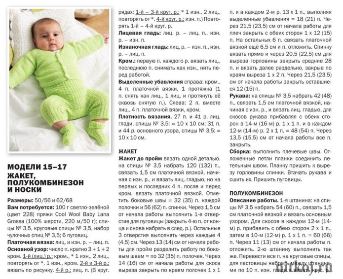 Вязание костюмов для новорожденных спицами с описанием и схемами