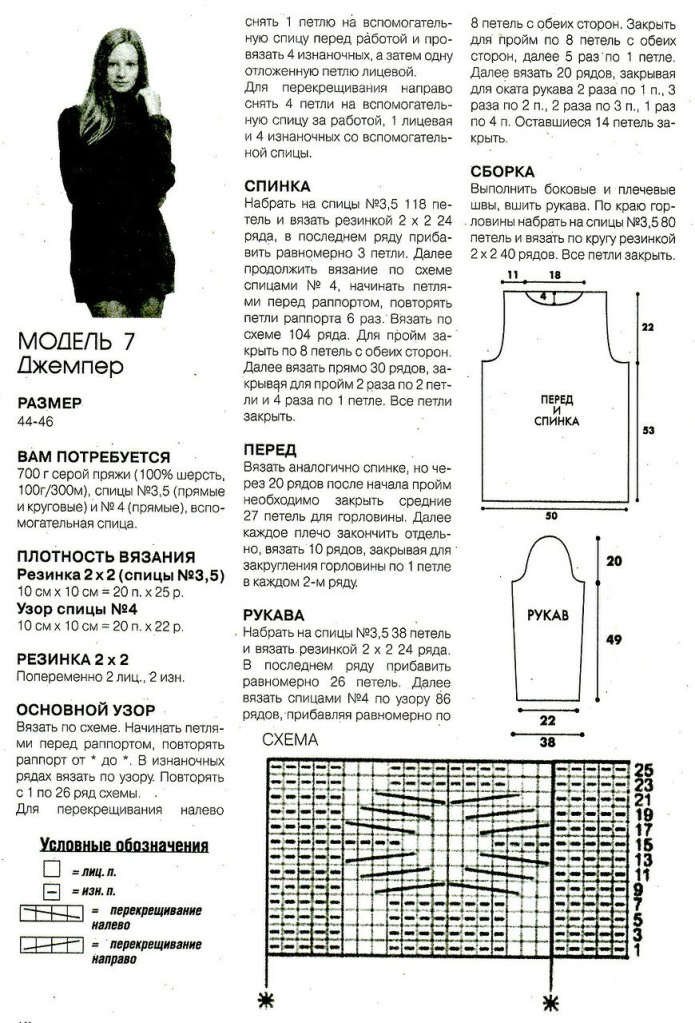 Женский свитер с горлом спицами схема