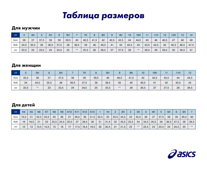 Размерная сетка Фила кроссовки мужские