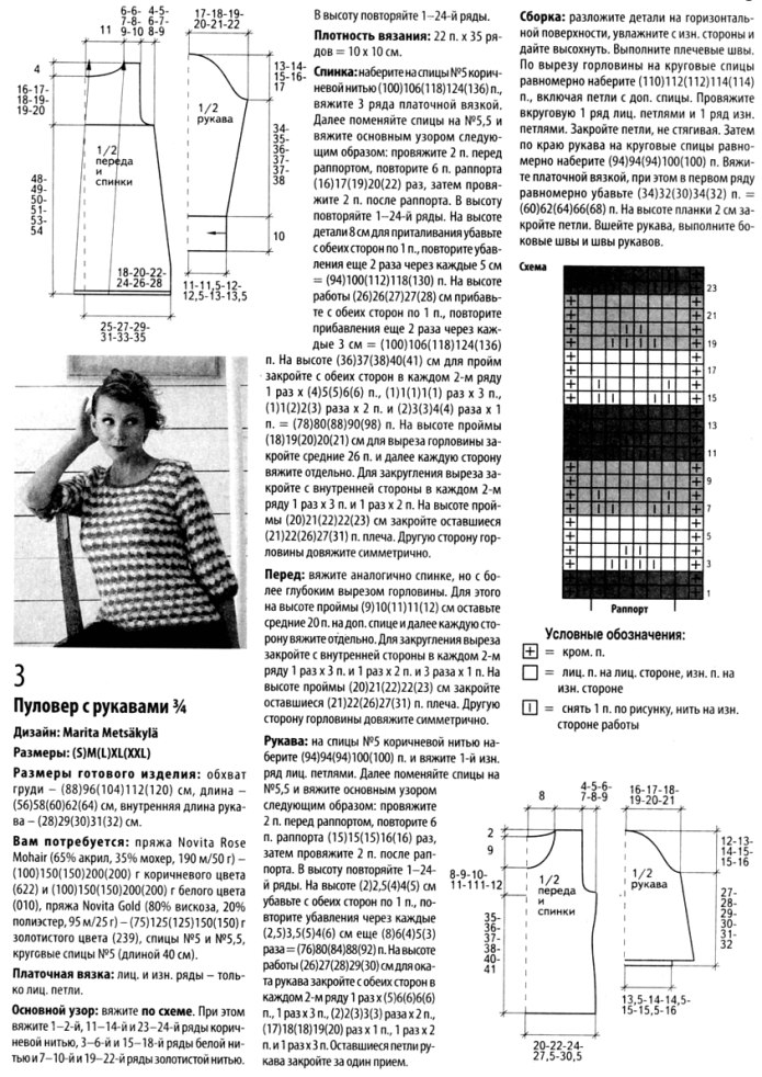 Описание вязания пуловера с v образным вырезом